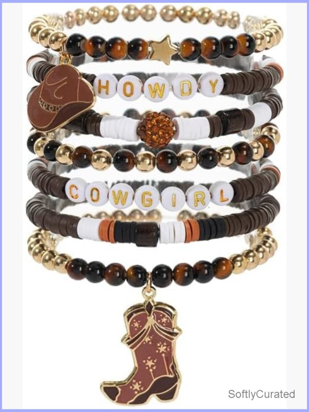 7-Pack Stackable Western Stretch Bracelets with Charms